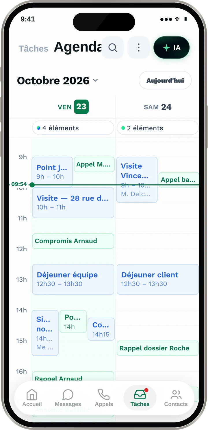 Agenda de la semaine rempli depuis les appels
