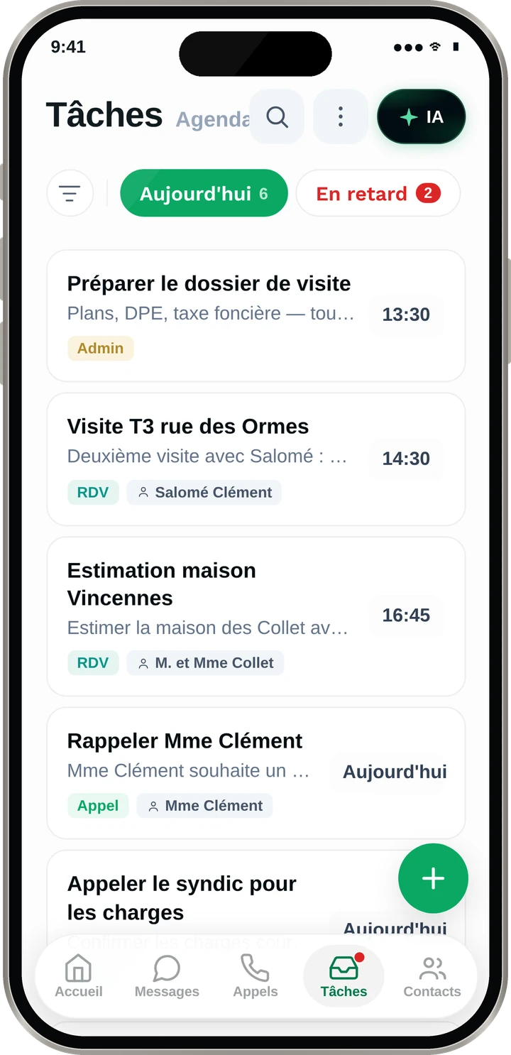 Tâches du jour créées depuis les appels